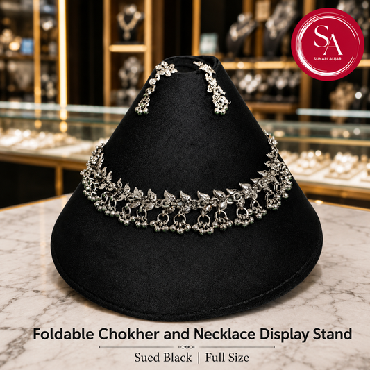 Foldable Chokher and Necklace display stand Sued Black full size
