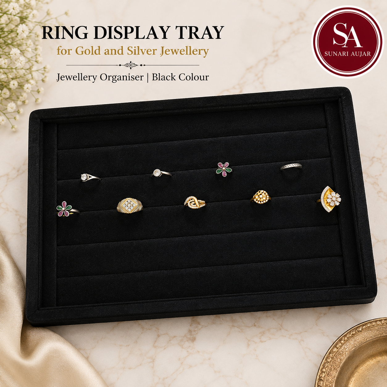 Ring Display Tray for gold and silver Jewellery, Jewellery organiser, Colour Black