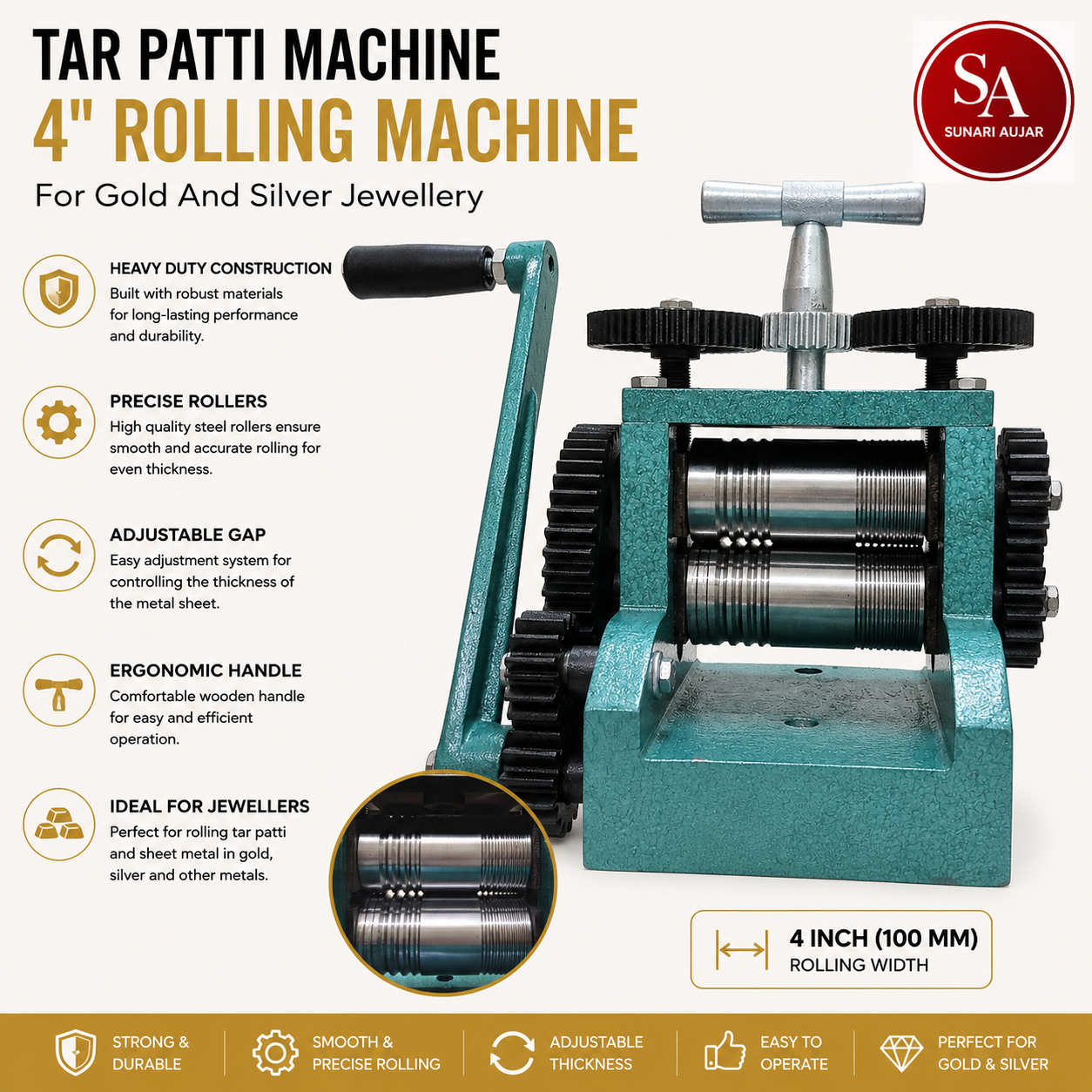 Tar Patti Machine 4" Rolling Machine For Gold And Silver Jewellery