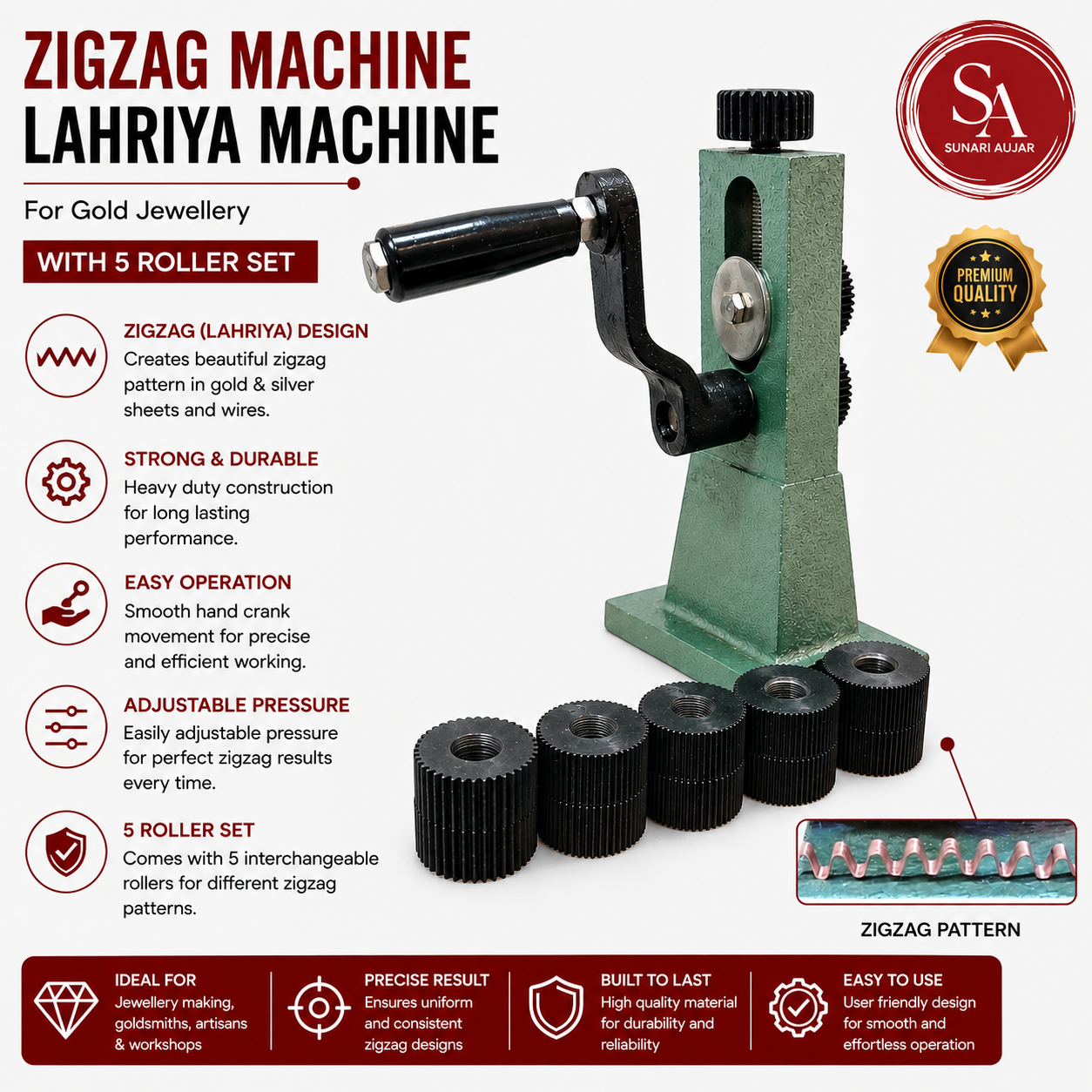 Zigzag Machine Lahriya Machine For Gold Jewellery With 5 Roller Set