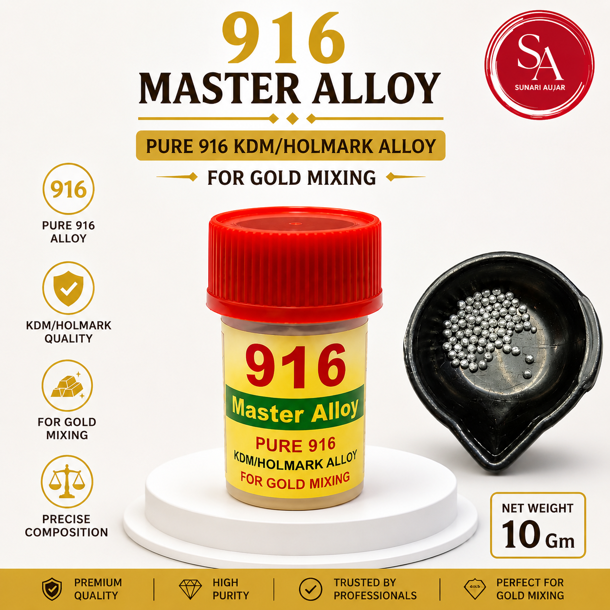 916 Master Alloy Pure 916 KDM/Holmark Alloy For Gold Mixing-10 Gm