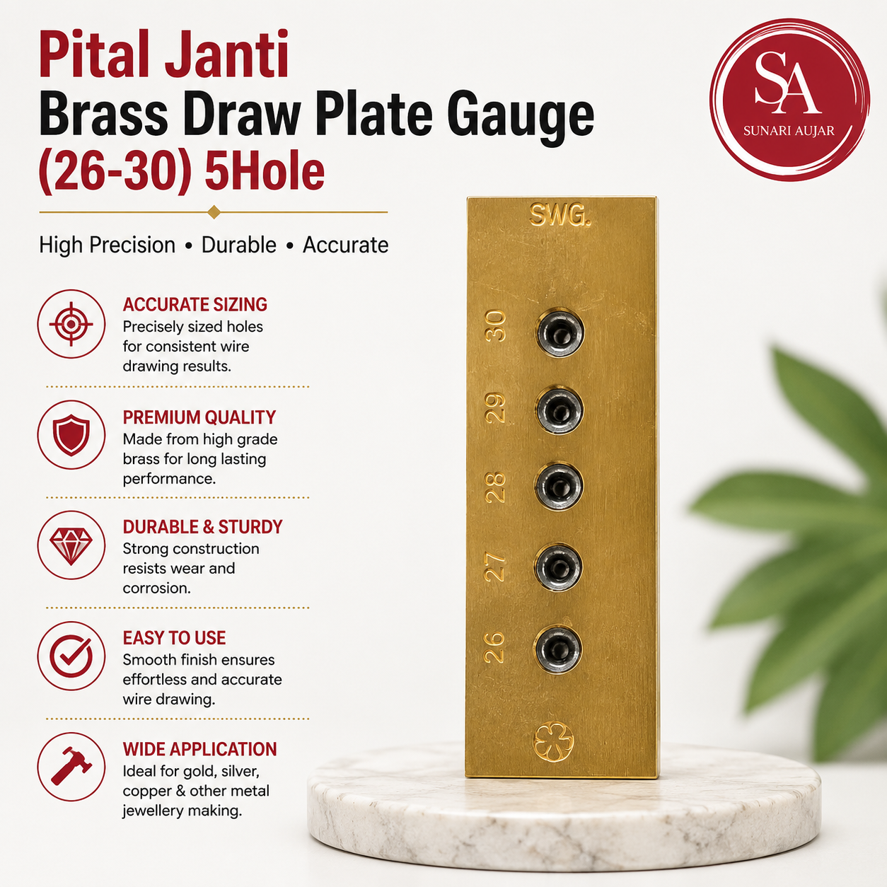 Pital Janti Brass Draw Plate Gauge (26-30) 5Hole