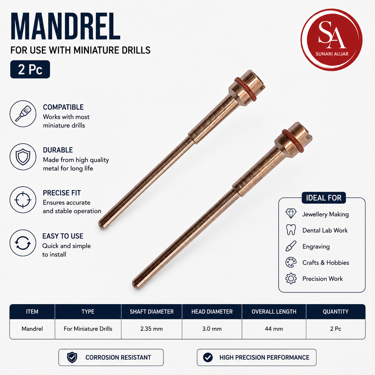 Mandrel For Use With Miniature Drills 2 Pc