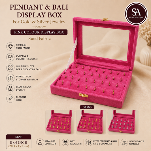 Pendant and Bali display box in Sued Fabric 8*6 pink colour for gold and silver jewelry