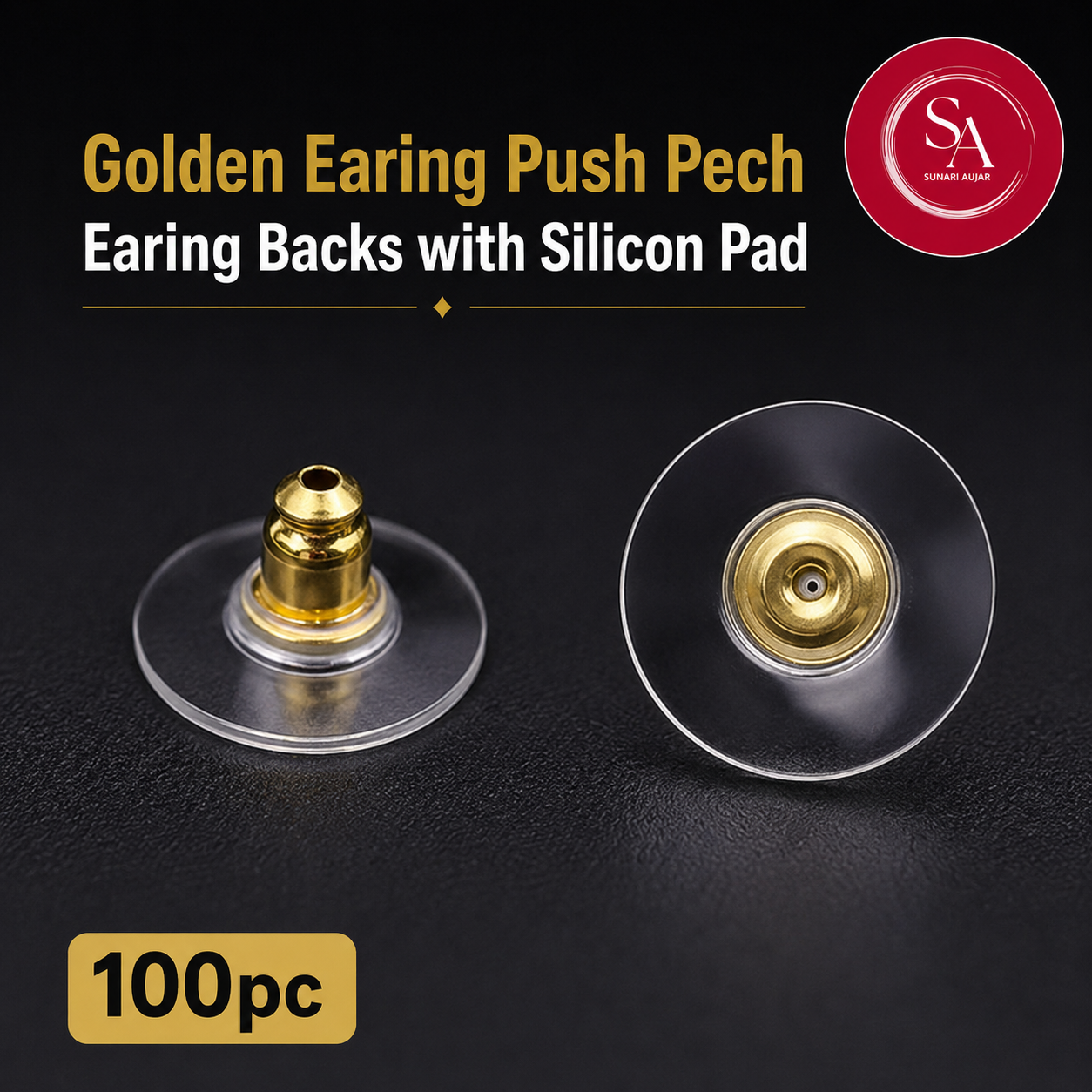 Golden Earing push pech earing backs with silicon pad 100pc