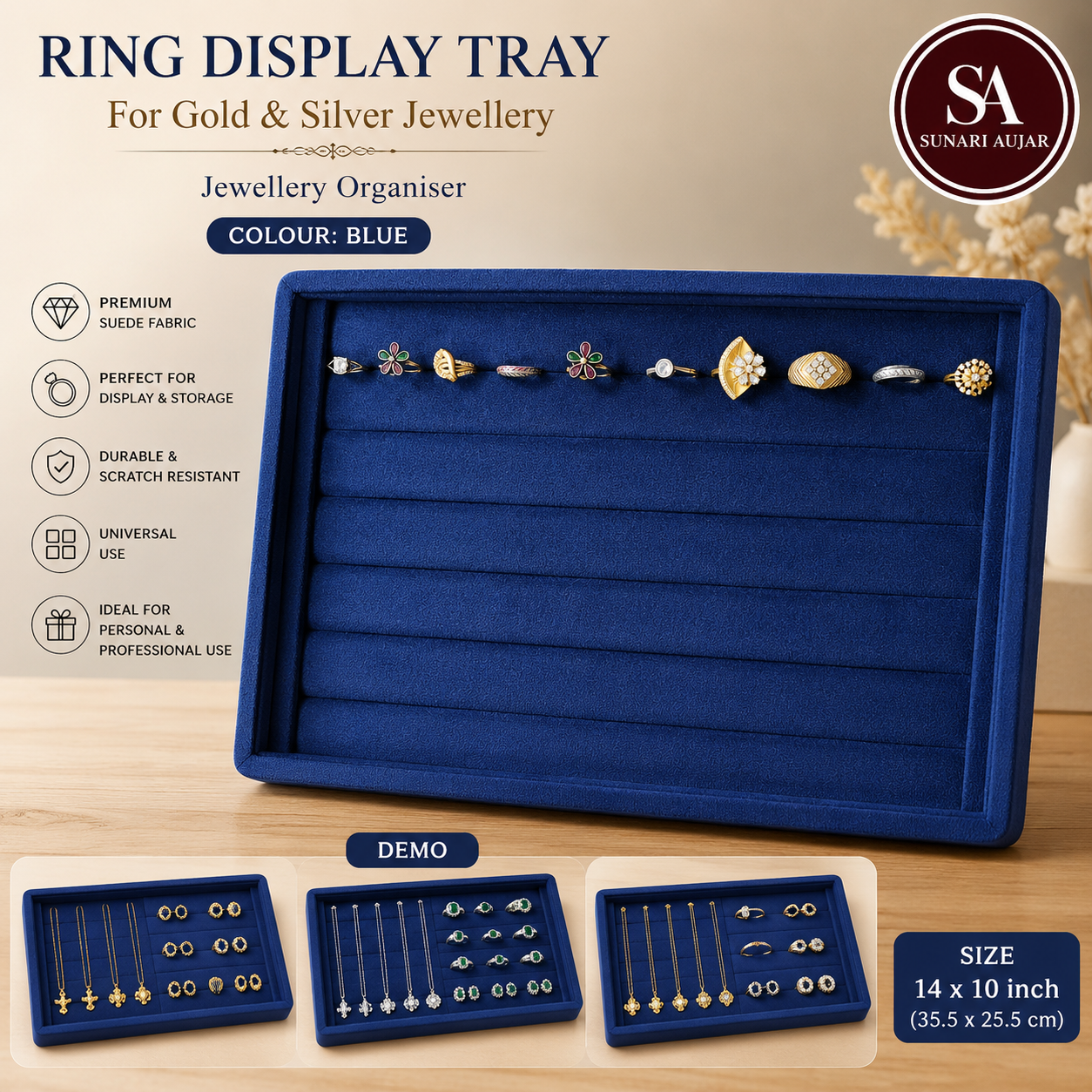 Ring Display Tray for gold and silver Jewellery, Jewellery organiser,  Colour
