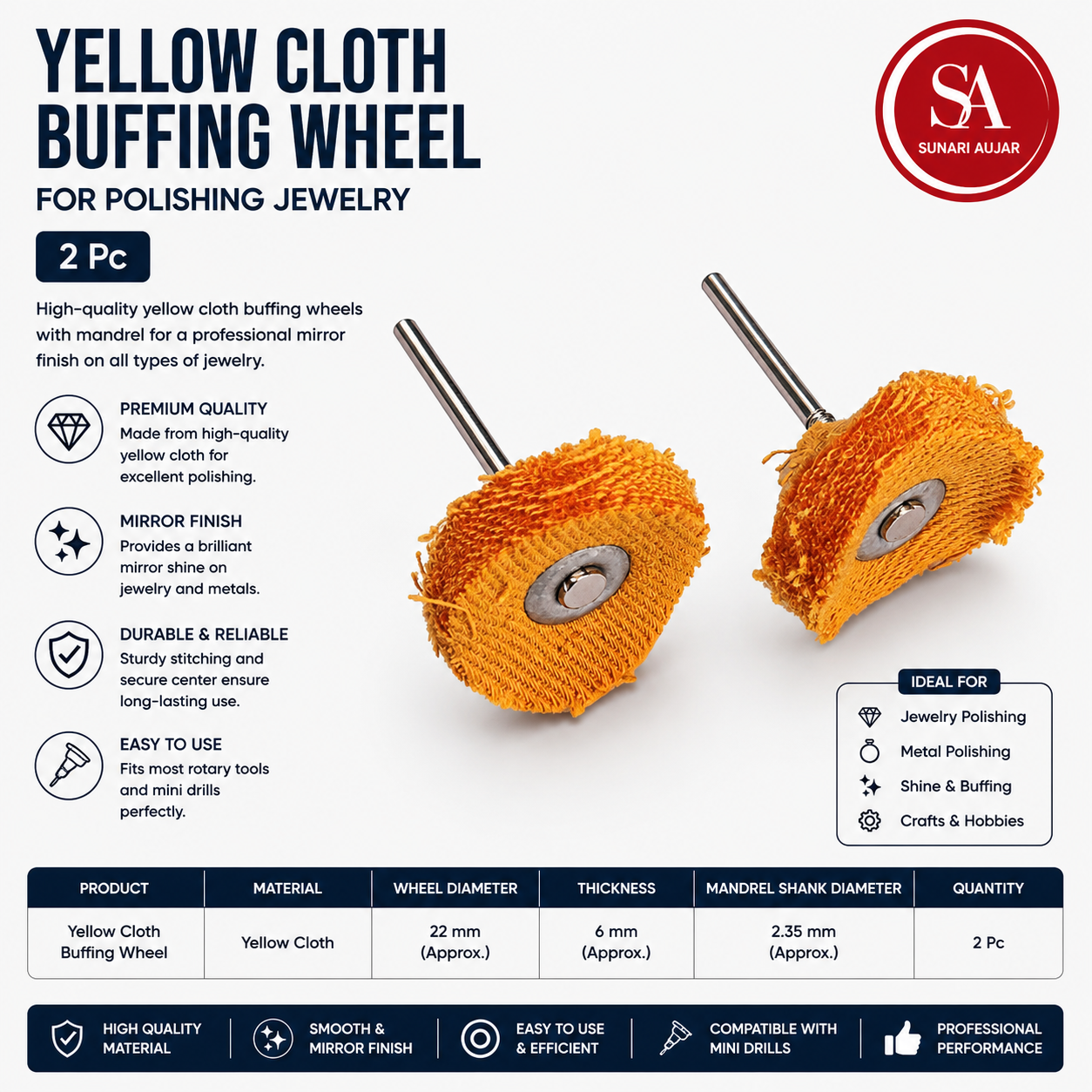 Yellow Cloth Buffing Wheel For Polishing Jewelry 2 Pc