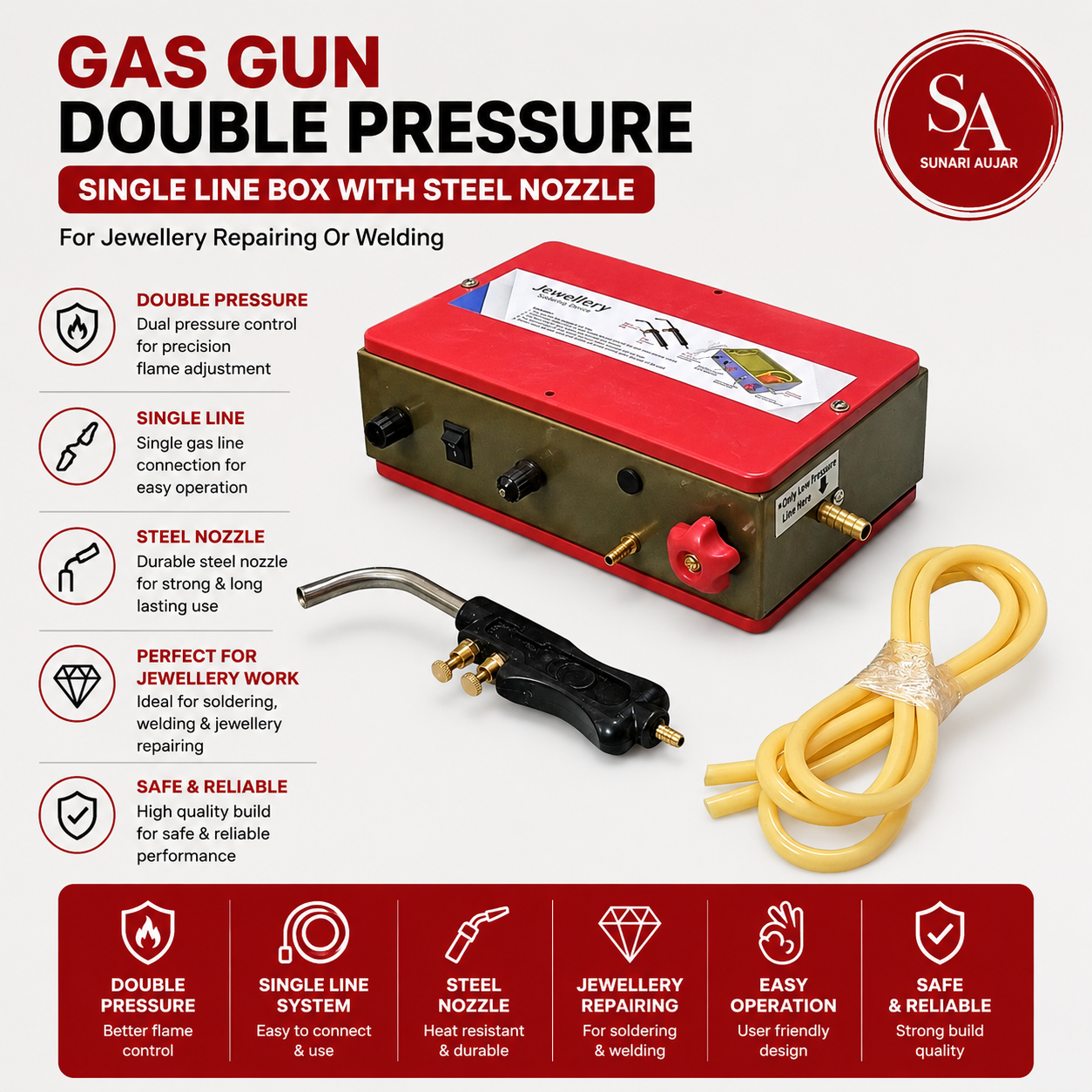 Gas Gun Double Pressure Single Line Box With Steel Nozzle For Jewellery Repairing Or Welding