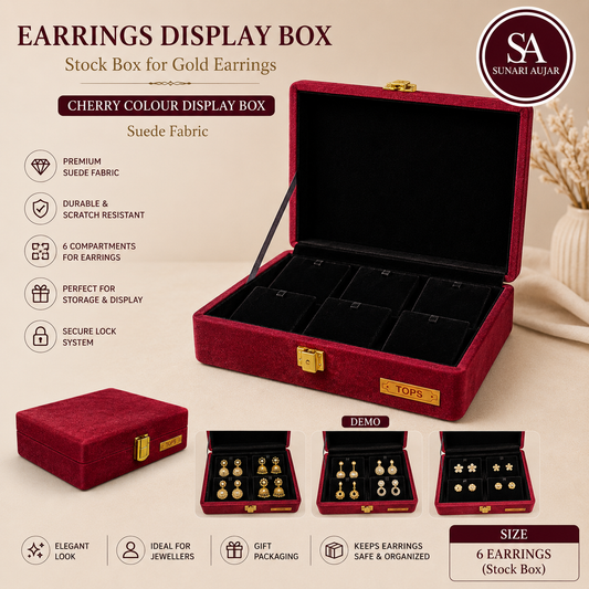 Earrings display Box Stock Box for gold earrings Cherry colour display box sued fabric