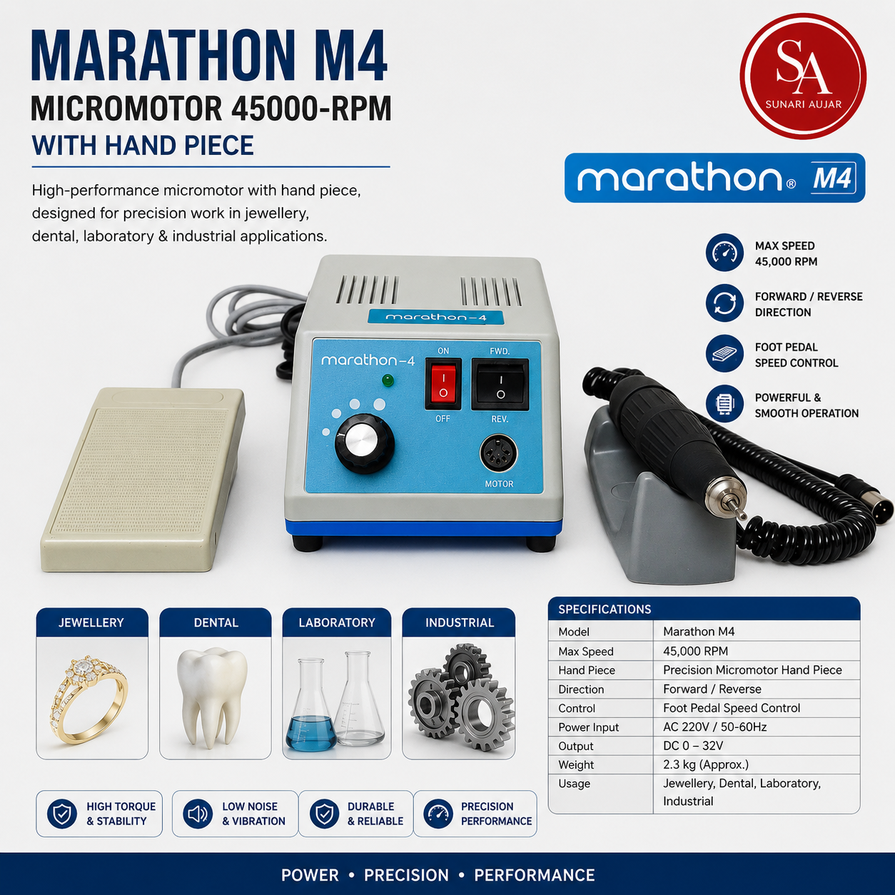 Marathon M4 Micromotor 45000-RPM With Hand Piece