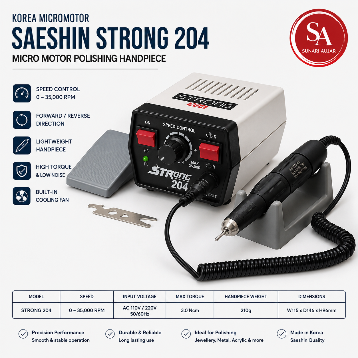 Korea Micromotor Saeshin Strong 204 Micro Motor Polishing Handpiece