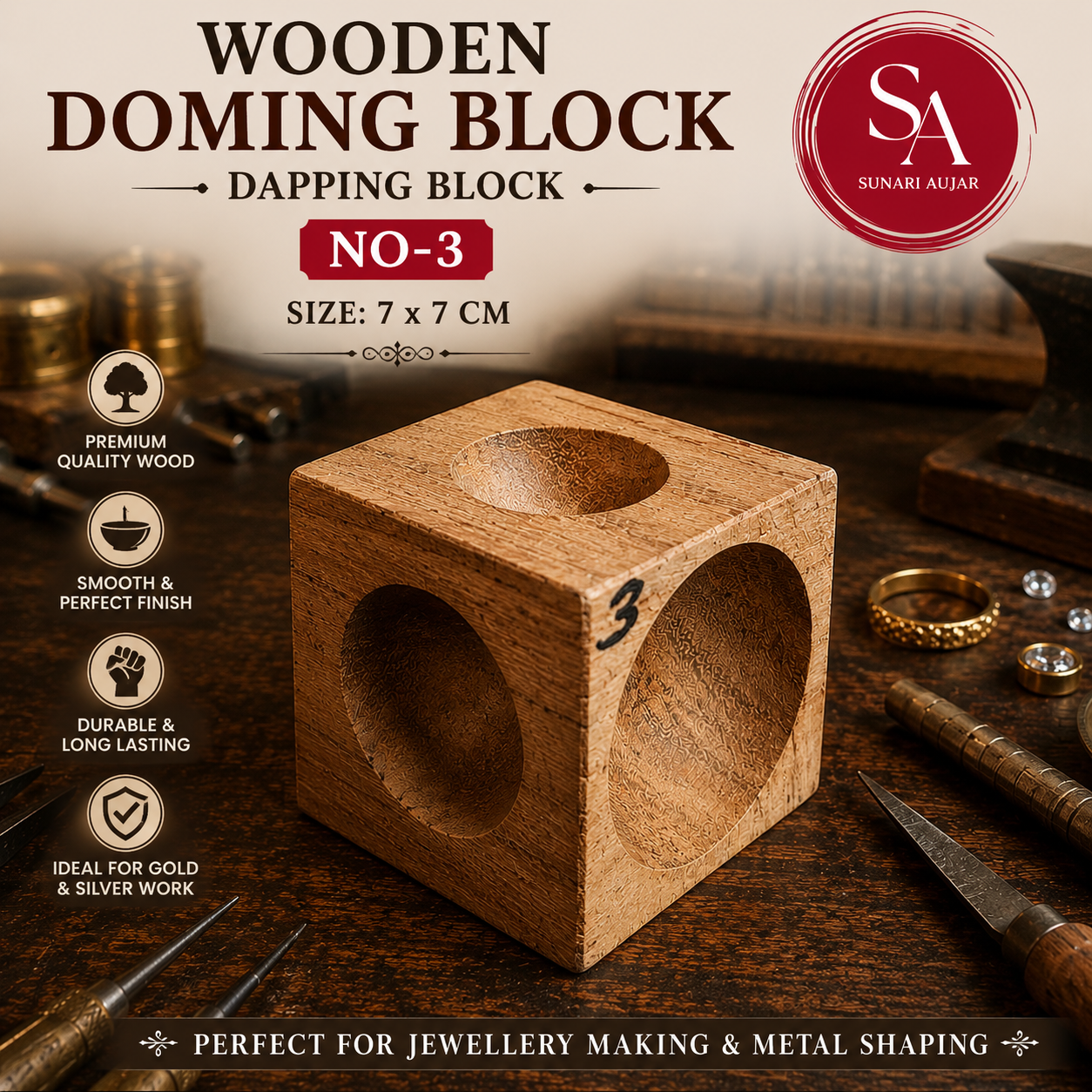 Wooden Doming Block/Dapping block No-3 (7x7 cm)