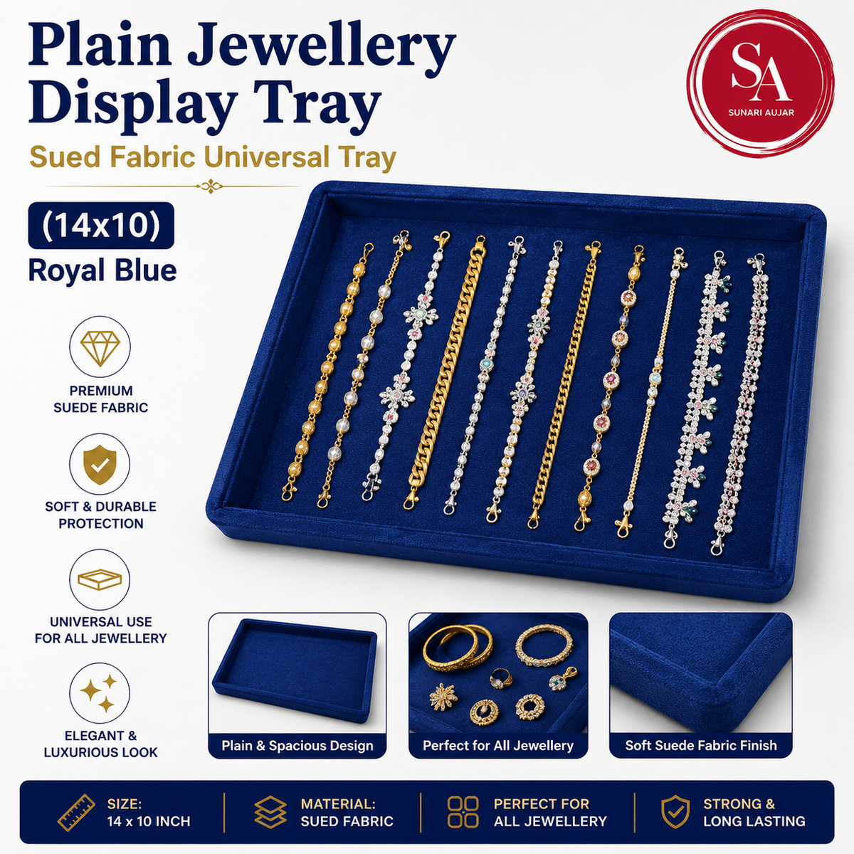 Plain Jewellery Display tray sued fabric universal tray (14x10) Royal Blue