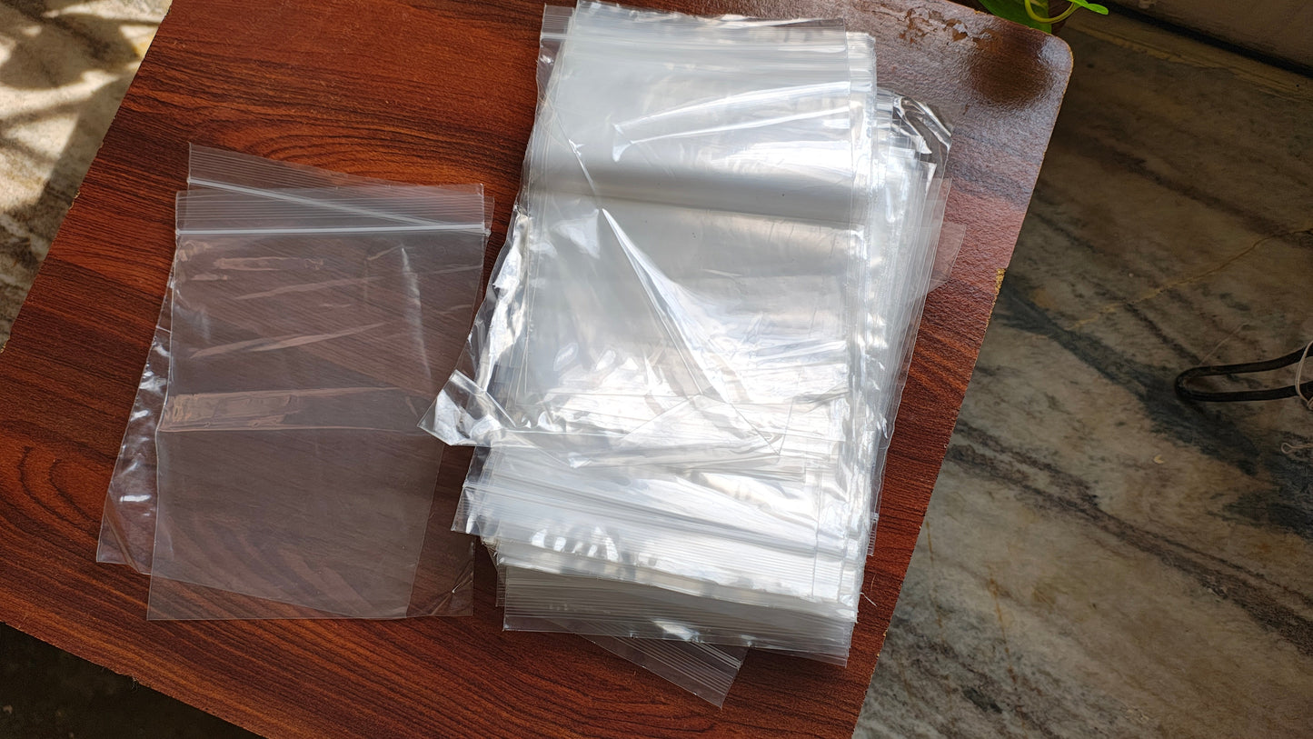 Transparent Zipper 6x8 inch Zip Lock Plastic Bags Self Sealing Pouch Pack of 100 Pcs 60Micron