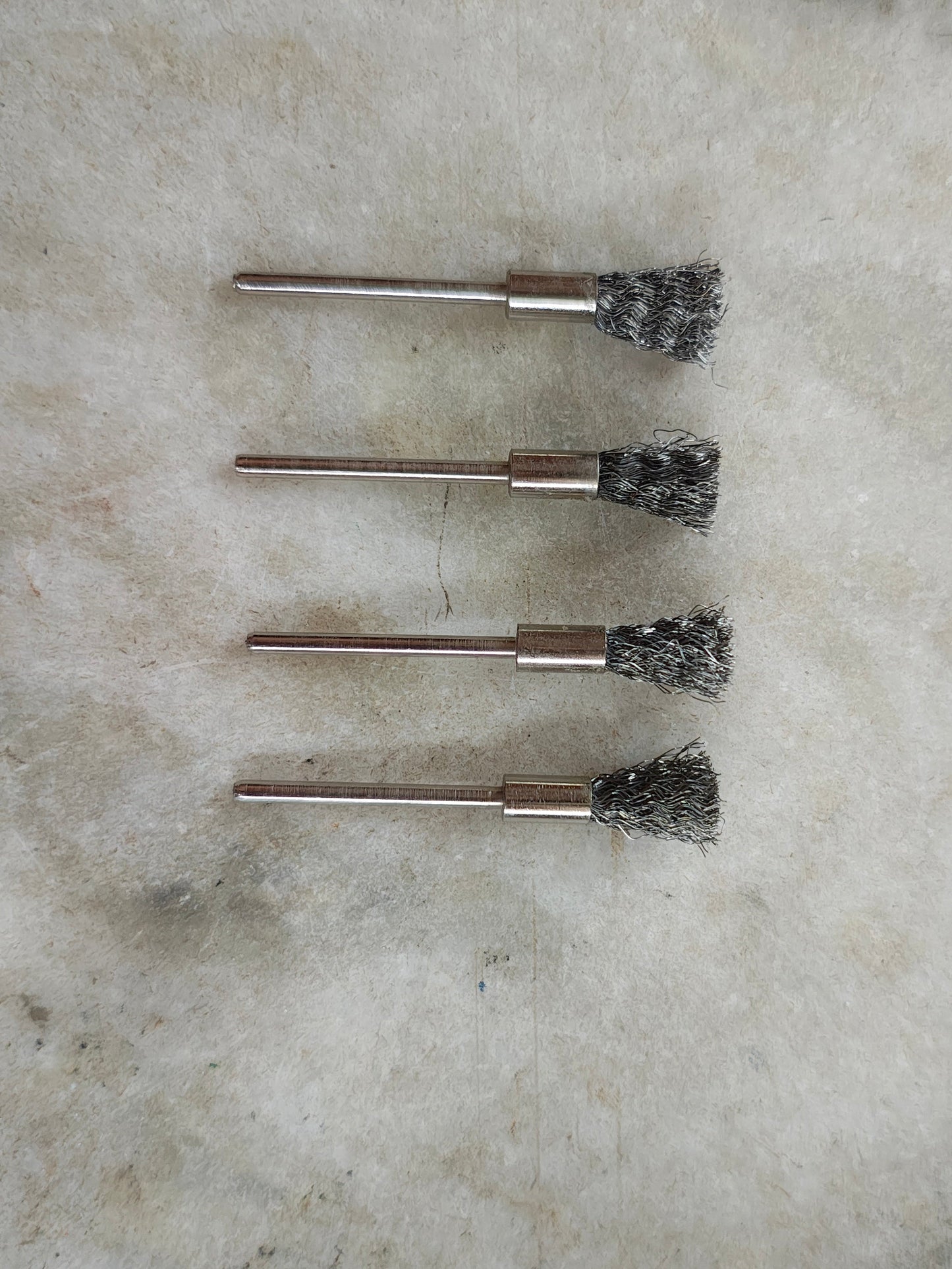 Stainless steel wire end brushes designed for use with rotary tools like Dremel 4 pc