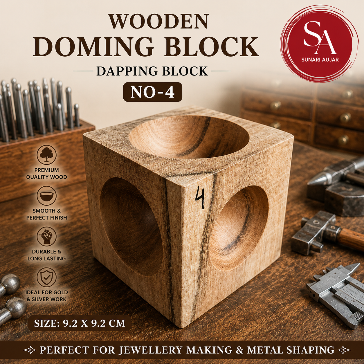 Wooden Doming Block/Dapping block No-4 (9.2x9.2 cm)