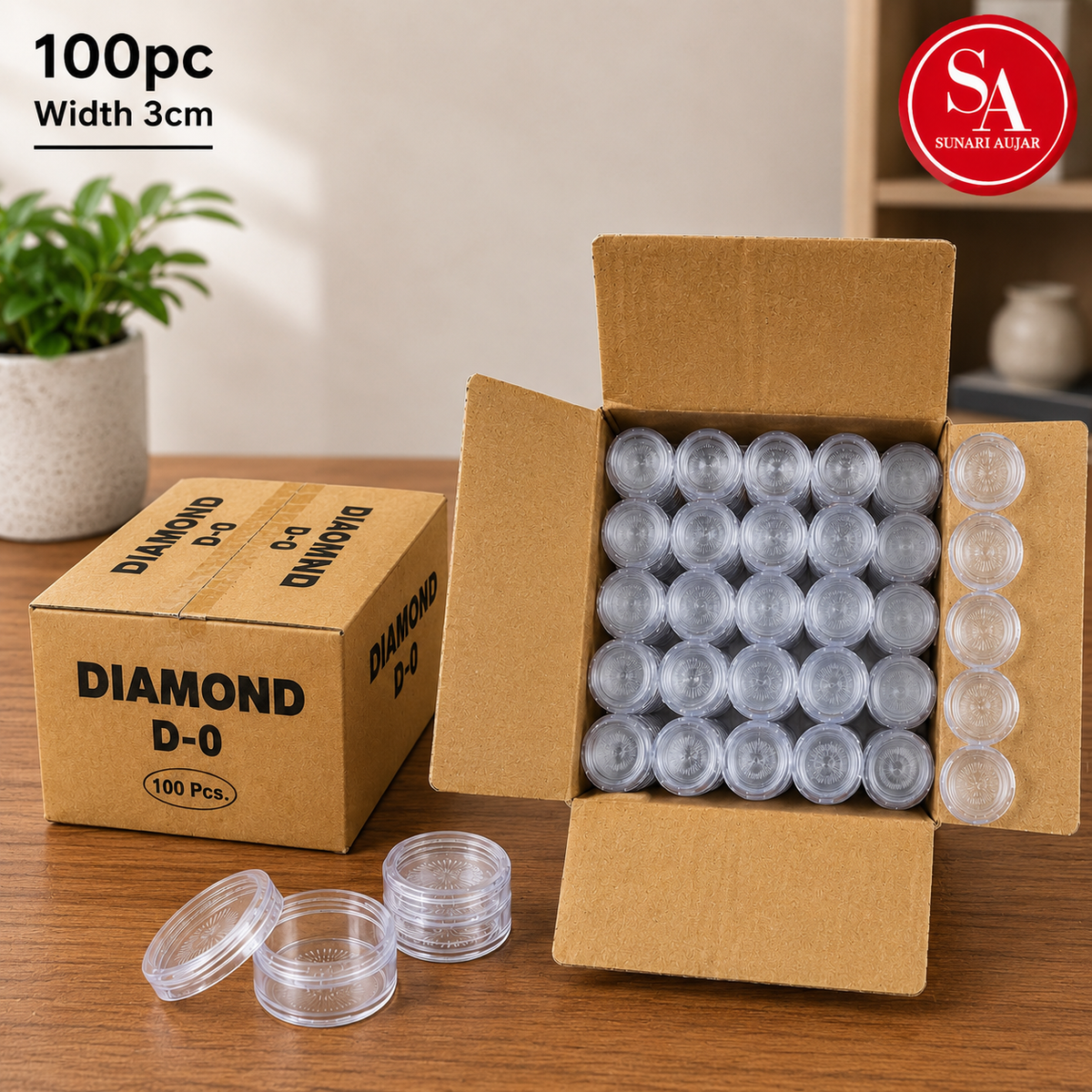 Transparent clear plastic (dabbi) D-0 box 100pc width 3cm