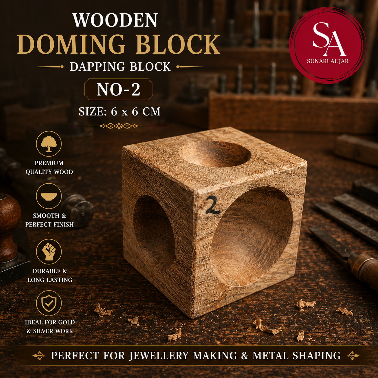 Wooden Doming Block/Dapping block No-2 (6x6 cm)