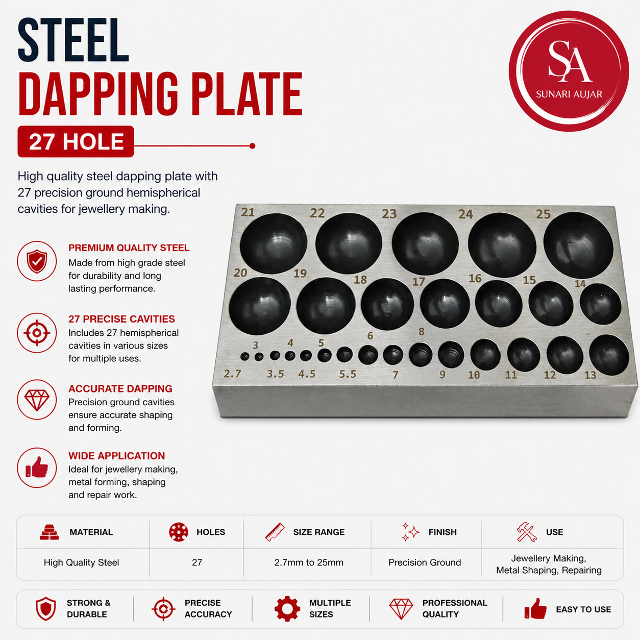 Steel Dapping Plate 27 Hole