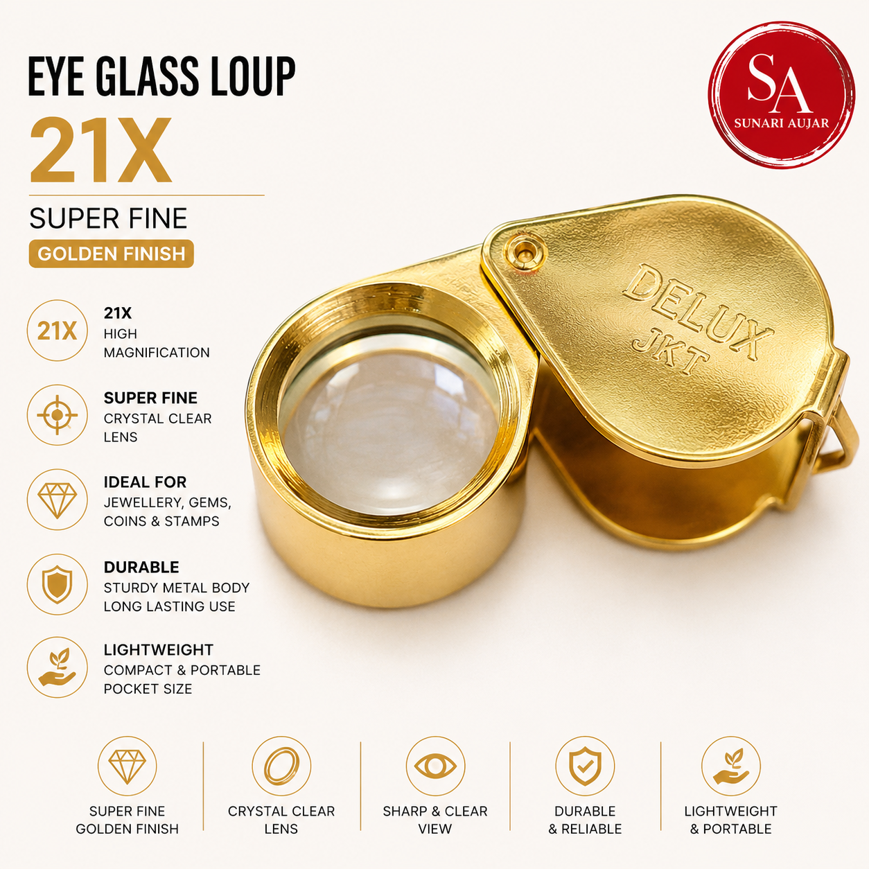 Eye Glass Loup 21x Super Fine Golden Finish