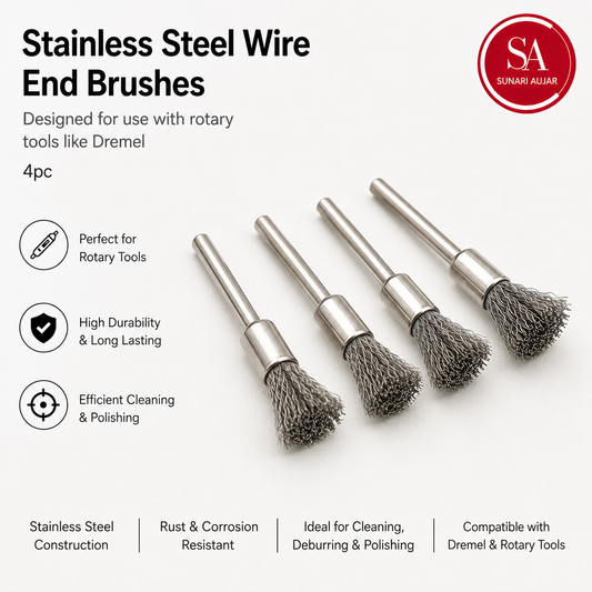 Stainless steel wire end brushes designed for use with rotary tools like Dremel 4 pc