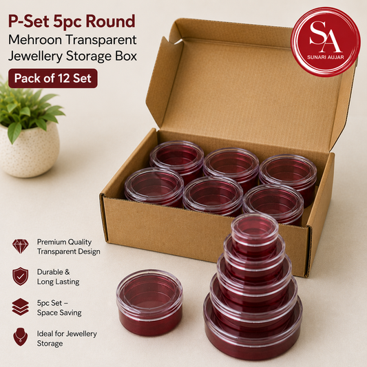P-Set 5pc round Mehroon transparent jewellery storage box pack of 12set