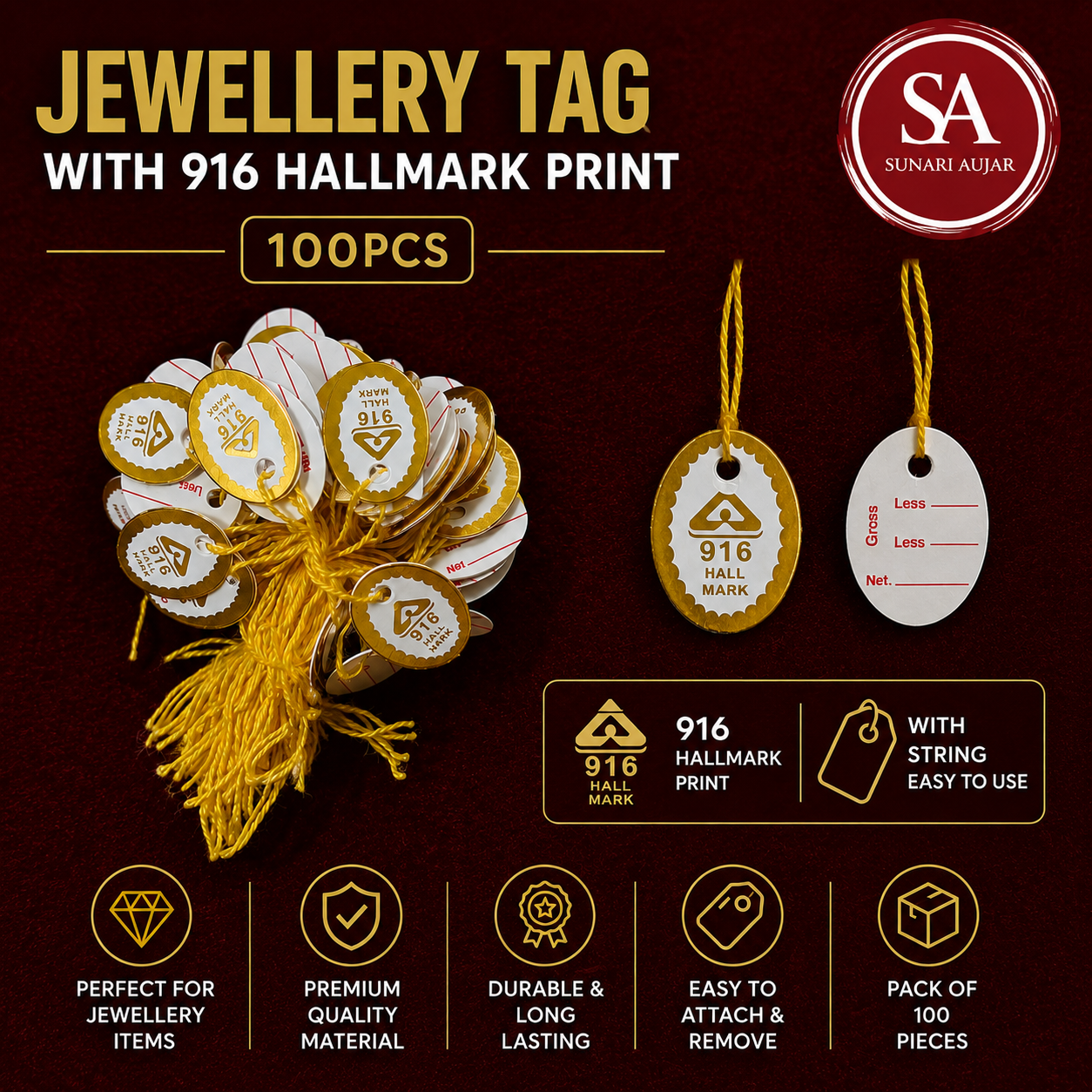 Jewellery Tag with 916 hallmark print 100pc