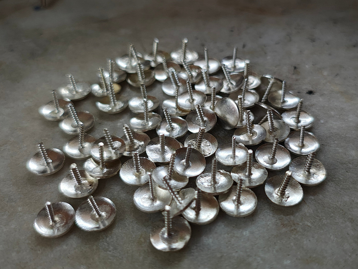German Silver (Gilat) screw pech for earrings, jhumki and tops mix sizes 50gm