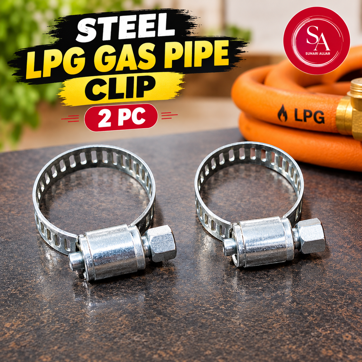 Steel LPG gas pipe clip 2 pc